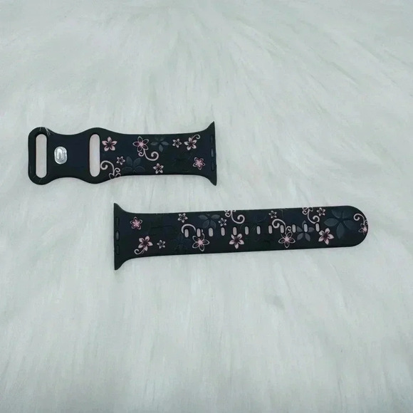 New Black & Pink Floral Design Apple Watch Bands 38mm 40mm 41mm - Picture 7 of 7